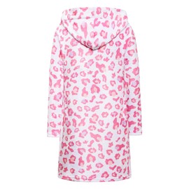 Girls Robe, Warm Long Sleeve Hooded Flannel Bath Robe Loungewear with Belt and Pockets for Toddler Little Big Girls, Pink Leopard, 11-12 Years = Tag 170