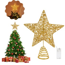 Gold Christmas Tree Topper Star Led,Hollow Glitter Sparkling christmas tree topper with Light Xmas Tree Star for Christmas Tree Decorations for Indoor Home