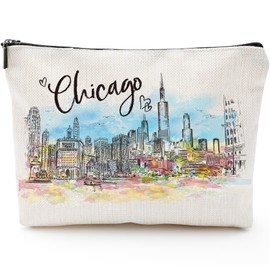 Sitsink Chicago Souvenirs Travel Essentials - Watercolor Chicago City Gifts for Woman, American Souvenirs Gift Makeup Bag for Purse, Travel Essentials Makeup Bags, Homewarming Birthday Gifts