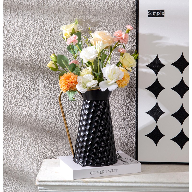 Elegant Black Metal Pitcher Vase, Farmhouse Galvanized Flower Vase, Rustic