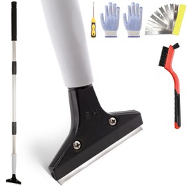 Frebuta 4"Razor Blade Floor Scraper with Long Handle,61in Adjustable Floor Scraper Heavy Duty with 10PCS Extra Metal Blades Paint Scraper for Cleaning Stickers Gum Glass Wall Tile Linoleum Stove Top