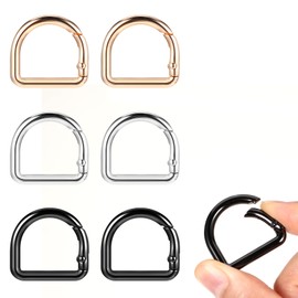 Amabro Pack of 6 D Ring Carabiners, Metal Key Ring D Rings Spring Key Hooks for Shoulder Bag Keychain Hardware Keyring Clips Pets Collar Accessories