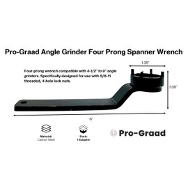 Pro-Graad Angle Grinder Wrench for 4-1/2”–9” Angle Grinders, 5/8-11 Threaded 4-Hole Lock Nuts, Durable Steel, 1-3/8" Offset Ideal for Stripping Discs, Easy to Use, Pack of 1