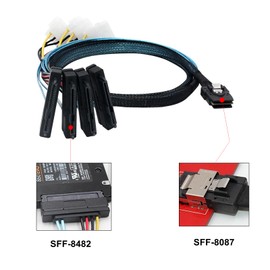 Heretom 2PCS Internal Mini SAS SFF-8087 to (4) 29pin SFF-8482 connectors with SATA Power, 1M / 3.3FT