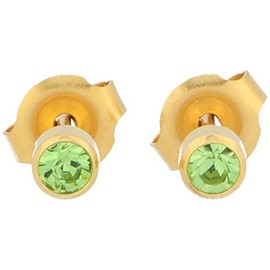 Sterile Gold-Plated Primary Stud Earrings, 4 mm, Made from Surgical Steel, Frame with Stone, 316L surgical steel, Green