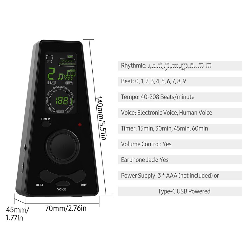 Electronic Digital Metronome with Timer Universal Electronic Metronome with Volume