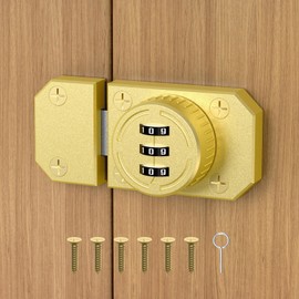 MeBantoo Cabinet Lock with Combination, 3-Digit Password Closet Door Lock, Zinc Alloy Mechanical Combination Latch with Screws for Barn One-Way Door, Drawer, Office File Cabinet (1, Gold)