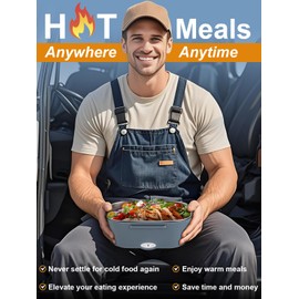 NestDin 80W Electric Lunch Box for Adults, 1.5L Stainless Steel Food Warmer Lunchbox, 12V/24V/110V Portable Heated Lunch Box for Car/Truck/Office, Leak-Proof, Dishwasher-Safe with Insulated Bag(Blue)