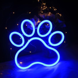 Dog Cat Paw Neon Sign Paw Print Neon Sign Blue Neon Light for Pet Shop Pet Clinic Bedroom Wall Decor USB Powered Neon Light Wall Sign Art Decor (Blue)