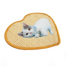 Ready To Pets Premium Cat Scratching Mat Heart Shape 100% Natural Sisal Carpet with Sticky Velcro Straps Holds Firmly on Floor and Wall