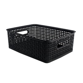 Advantus Plastic Weave Bins, Medium, Black, Pack of 2,40327