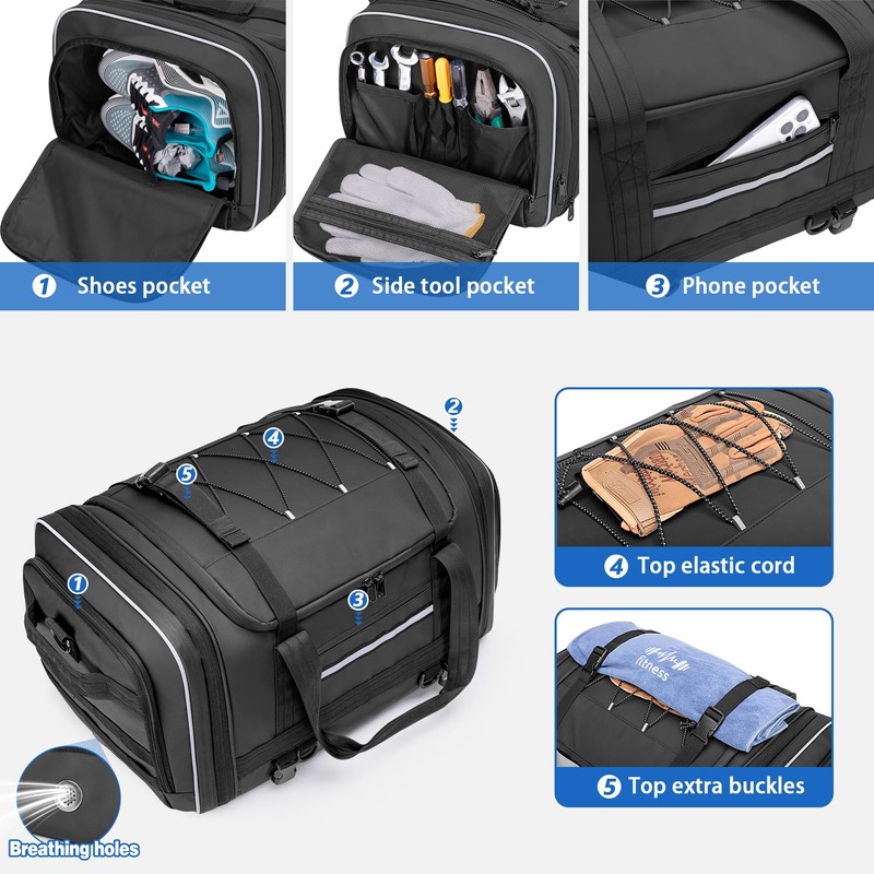 Waterproof Motorcycle Tail Luggage Bag, 48L-64L Expandable, a Rain Cover