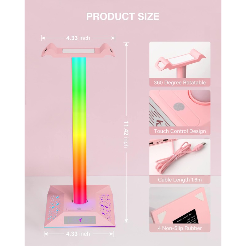 Headphone Stand PC Gaming Accessories - RGB Headset Stand Headphone
