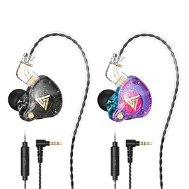 Yeabomy Wired Gaming Earbuds 2 Pack, AK6 PRO in Ear Monitors, Deep Bass Sound Wired Earbuds, HiFi in Ear Headphones with New 1DD 10mm Dynamic Driver, IEM for Music Gaming Video Calling (Black+Purple)