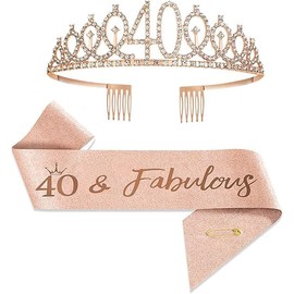 Blunesta 40th Birthday Sash and Tiara Set for Women – Rose Gold Queen Sash, Glittering Tiara, Elegant Birthday Accessories