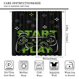 SENRUEGT Kids Boys Window Curtain,Gamer Gaming Video Game Gamepad Controller Curtains for Living Room Bedroom Set of 2 Panels Rod Pocket Drapes 42x45 Inch, Green Black