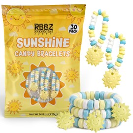 Sun Shaped Candy Bracelets – 30 Count Bulk Value Pack, Individually Wrapped Suckers – Cute Fun Summer Themed Yellow Favors – Pool Party Treats – Beach Party Favors – Birthday Goodie Bag Stuffers for Kids – Pinata Filler