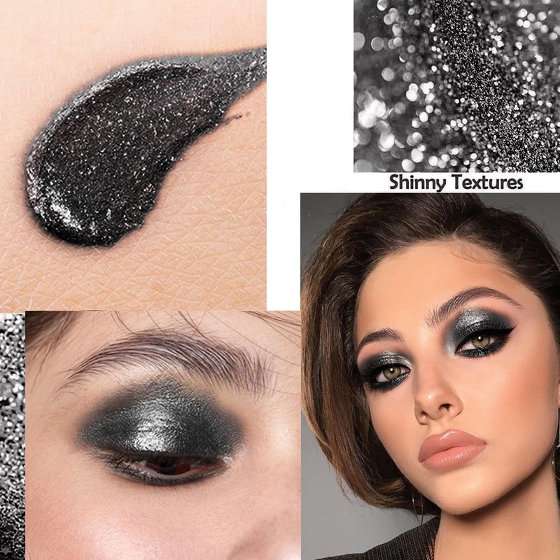 Black Metallic Liquid Glitter Eyeshadow & Waterproof Eyeliner Pen -
