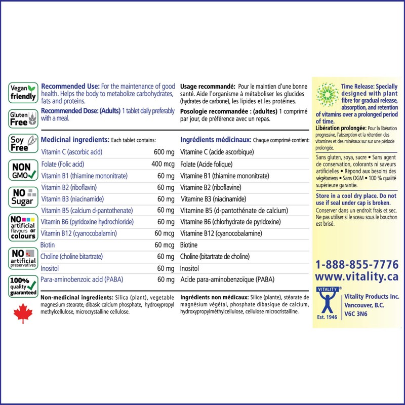 VITALITY Time Release Vitamin B Complex + C 600 mg