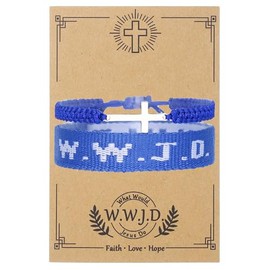 QRH Christian Cross WWJD Braided Rope Bracelet String Wrap Religious What Would Jesus Do Handmade Woven Wristbands - Royal Blue