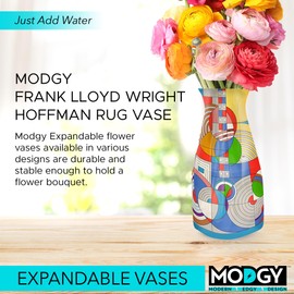 MODGY Expandable Flower Vase, Plastic Decorative Modern Foldable Printed Vases for Centerpieces for Wedding, Dining Table, Home Decor, Living Room, Bathroom, Frank Lloyd Wright, Hoffman Rug