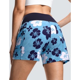 ISEEGZ Women's 5" High Waisted Swim Board Shorts Quick Dry UPF 50+ Womens Floral Swim Trunks Bottom Liner Zipper Pockets