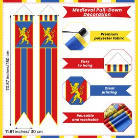 Remagr 2 Pcs Jointed Medieval Pull-down Decoration 6' Medieval Fairytale Themed Party Decor Polyester Polyester Banner for Middle Ages Birthday Party Supplies