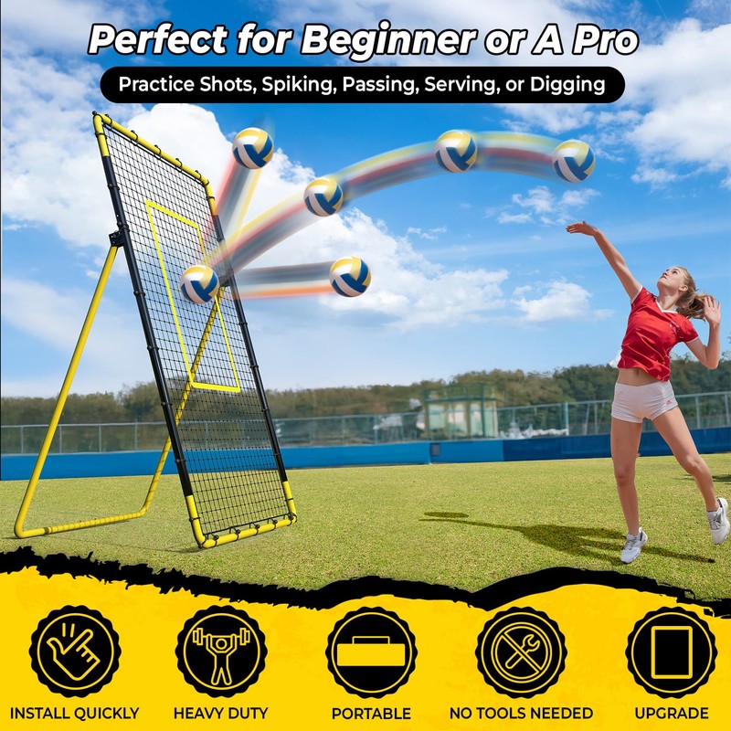 Happy Jump 7x4 FT Portable Volleyball Rebounder Net, 5 Adjustable