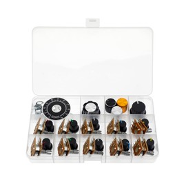 (Paquet de 10) WH148 Horizontal 8-Pin Step Potentiometer with Two Gears B500K 500K Ohm Variable Resistors 15mm Knurled Shaft Aluminium Alloy Button Caps