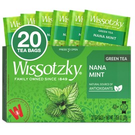 Wissotzky Nana Mint Green Tea, 20 Tea Bags | Antioxidant Rich | Moroccan Mint Tea Bags | Revitalizing Nana Tea
