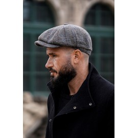 WEROR WEROR-433.1 Men's Flat Cap with Peak - Hat with Quilted Lining - 100% Wool - Autumn/Winter, natural, 61