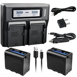 Kastar 2 Pack Battery and LCD Dual Fast Charger for Sony NP-F980 Pro NP-F970 NP-F960 NP-F750 NP-F550 NP-F330 NEX-EA50M NEX-FS100 NEX-FS700R NEX-FS700RH FDR-AX1 PXW-Z100 PXW-Z150 MPK-DVF4 Camcorder
