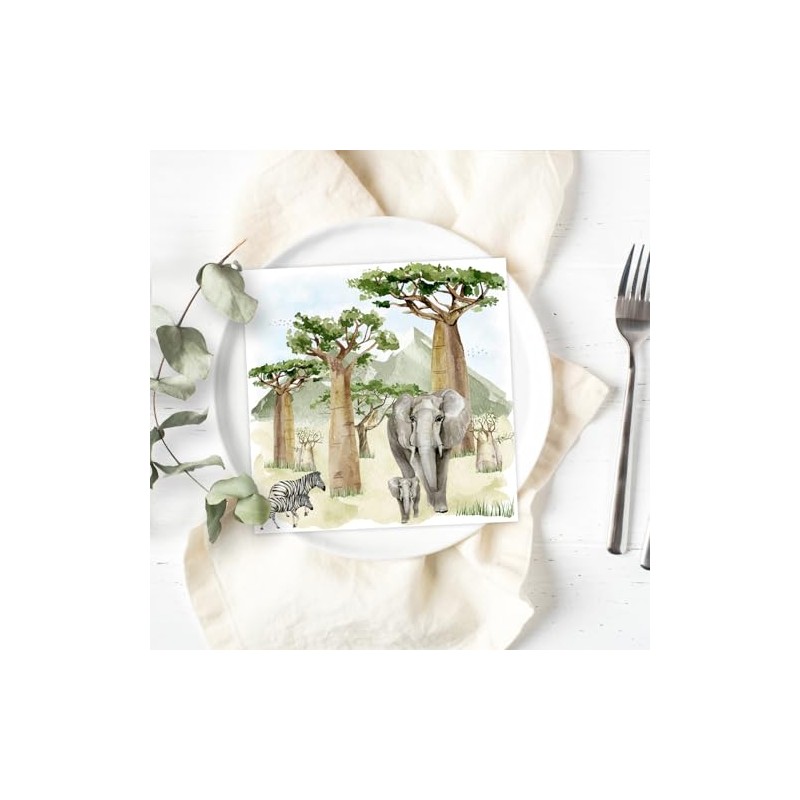 Baobab Scenery Napkin Elephant Zebra Jungle Forest Lunch 33 x