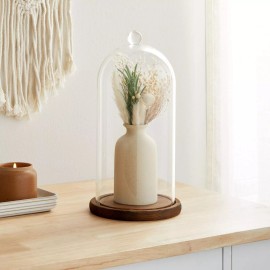 Farmlyn Creek Glass Cloche Dome Bell Jar Display Case with Wooden Base for Pl...