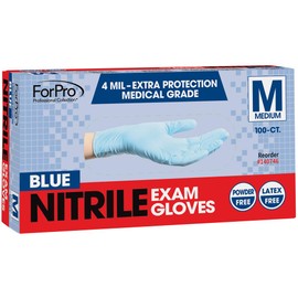 ForPro Disposable Nitrile Exam Gloves, Medical Grade, 4 Mil Extra Protection, Powder-Free, Latex-Free, Non-Sterile, Food Safe, Blue, Medium, 100-Count