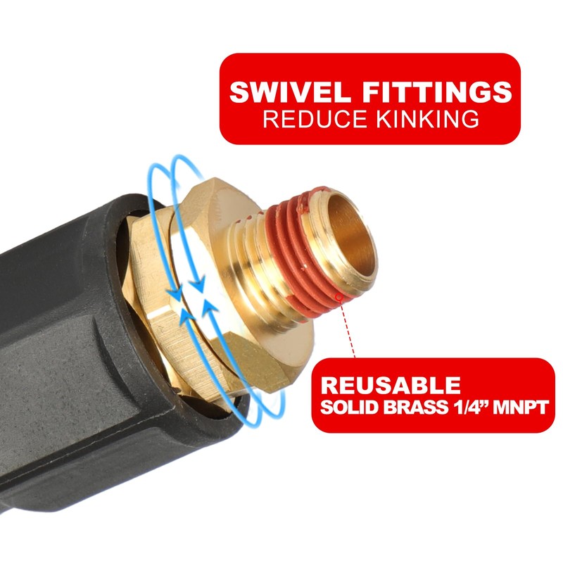Keepro Pro Air Hose Reusable Fitting with Swivel 1/4" MNPT