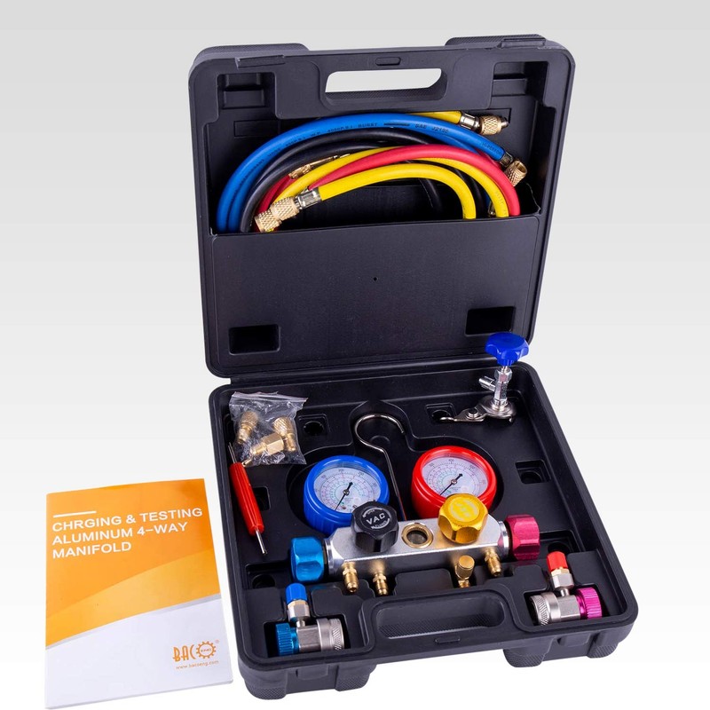 BACOENG Pro 4 Way AC Diagnostic Manifold Gauge Complete Set