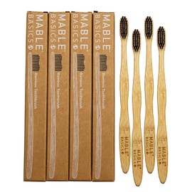 MABLE Basics Bamboo Toothbrush with Plant-Based Bristles | 4 Pack | Adult Toothbrush | Soft Bristles| Natural Wooden Toothbrush