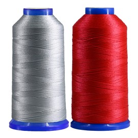 Selric [2400Yards / Red + Silver] Pack of 2 Tex 135 Bonded Nylon Thread for Leather Sewing 420D/3 T135#138 Heavy Duty Upholstery thread for Leather and Other Heavy Fabric