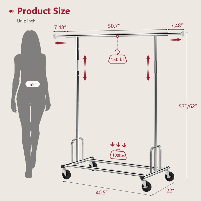 Tajsoon Heavy Duty Clothes Rack Foldable Garment Rack with Wheels