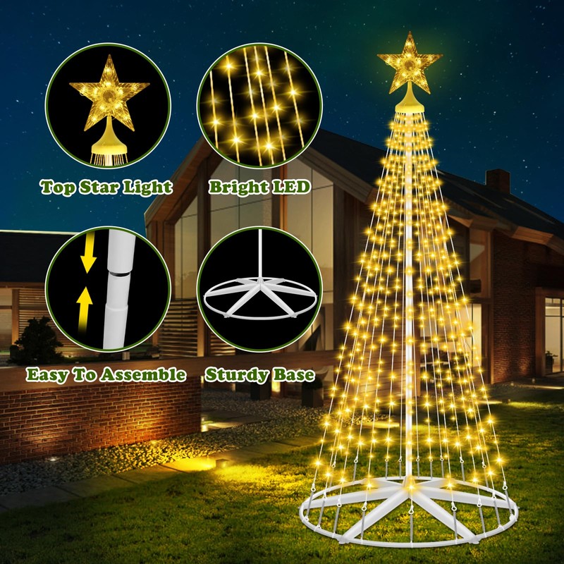 Outdoor Solar Christmas Cone Tree Lights, 8ft 442 LED Christmas