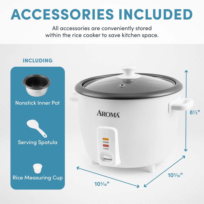 AROMA® Rice Cooker, 8-Cup (Uncooked) / 16-Cup (Cooked), Pot-Style Rice