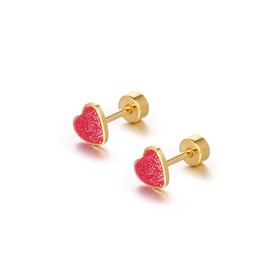 18g Titanium Heart Love Earrings for Women Girls 14k Gold Plated Stainless Steel Hypoallergenic Cute Tiny Sequins Stud Cartilage Tragus Screw Back Post Piercing Sensitive Ear (Red)