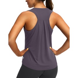 Women's Workout Tops Racerback Athletic Tank Tops Sleeveless Loose Fit Yoga Running Gym Shirts for Women(Purple Grey,L)
