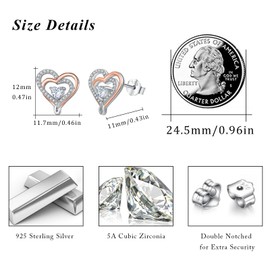 MEDWISE 925 Sterling Silver Heart Stud Earrings Birthstone Rose Gold Two Tone with Cubic Zirconia Hypoallergenic Jewelry Perfect for Women Wife Girlfriend Bridal Weddings Birthday Gifts