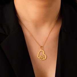 VASSAGO Hollow Volleyball Necklace Stainless Steel Love Basketball Necklace Minimalist Sports Jewellery Clavicle Chain Gifts for Teenagers Girls Boys, stainless steel