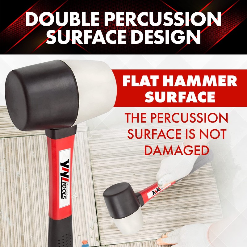 YIYITOOLS Rubber Hammer, 16oz rubber mallet With fiberglass Handle,black and