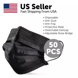Unbranded Face Mask Non Medical Surgical Disposable Protective 3 Ply Mouth Cover Black - 10 Masks