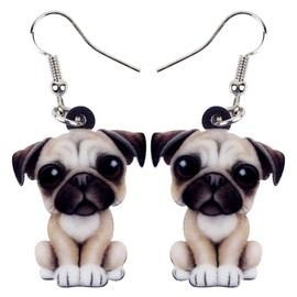 NEWEI Acrylic Donuts Bulldog Pug Dog Earrings Dangle Drop Sweet Pet Ornaments Jewelry For Women Charm Gift (Beige)