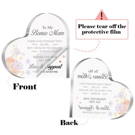 Step-Mom Gifts,Gift for Bonus Mom,Thank You for All The Love and Support Sign Acrylic Heart Plaque,Gift for Stepmother Birthday Christmas Mother' Day, Appreciation Gifts for Step-Mom A528
